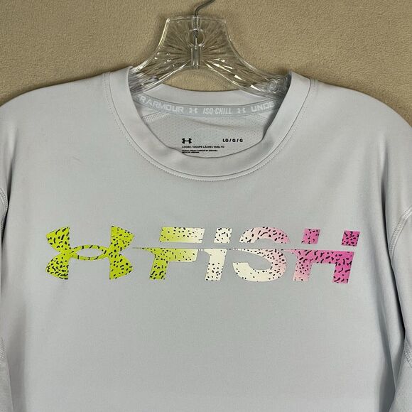 Under Armour Shirt Mens Large Gray Iso-Chill Shorebreak Gradient Fishing Tee - Picture 2 of 13